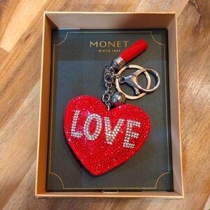 Monet love heart tassel keychain purse charm NWT